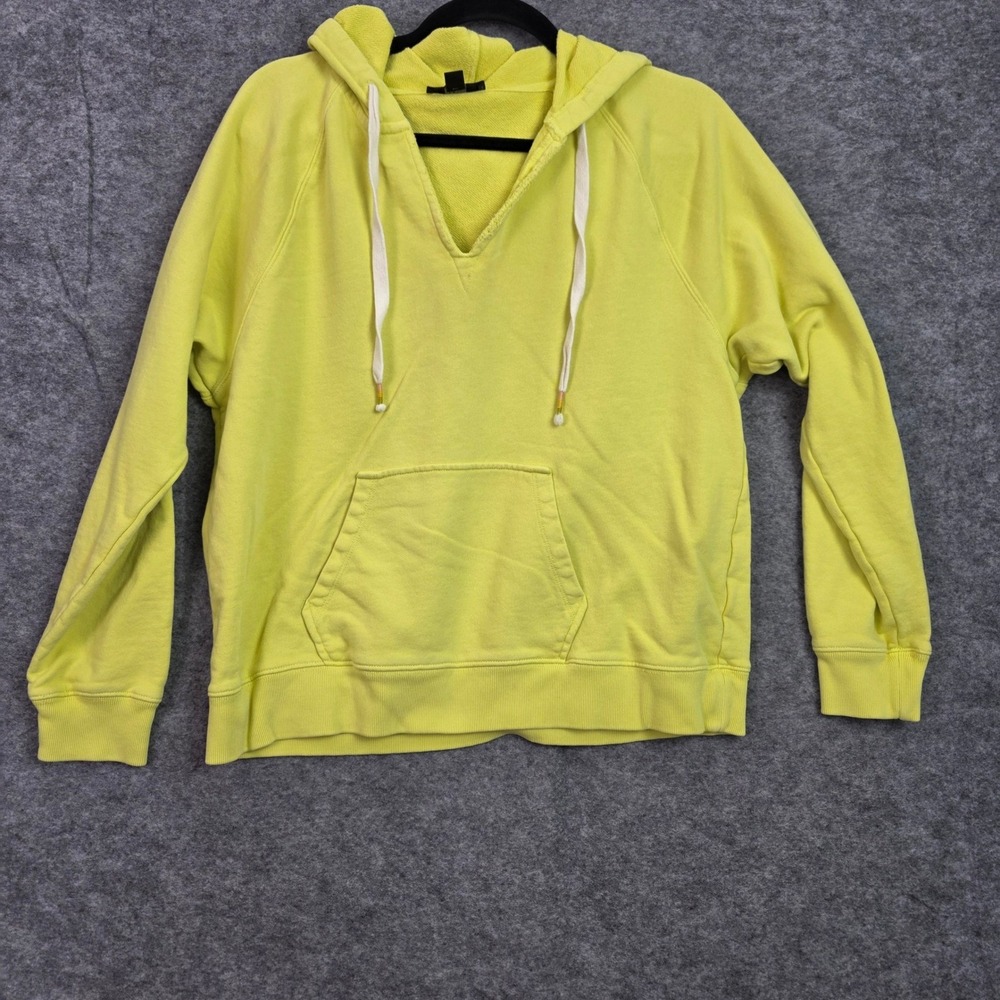 J.Crew Womens Neon Yellow V-Neck French Terry Hoodie AJ640 Large READ